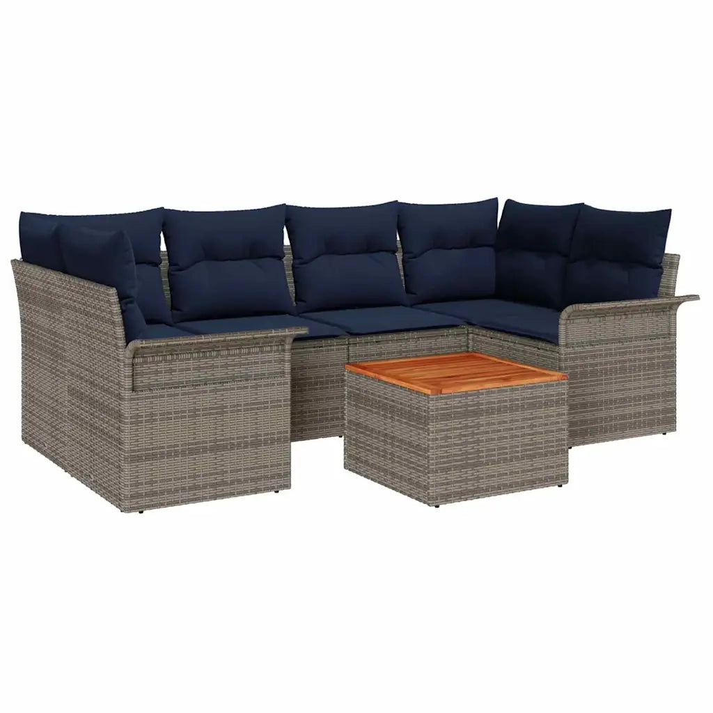 Set Divano da Giardino 7 pcs Grigio e Blu Navy polyrattan 3355952
