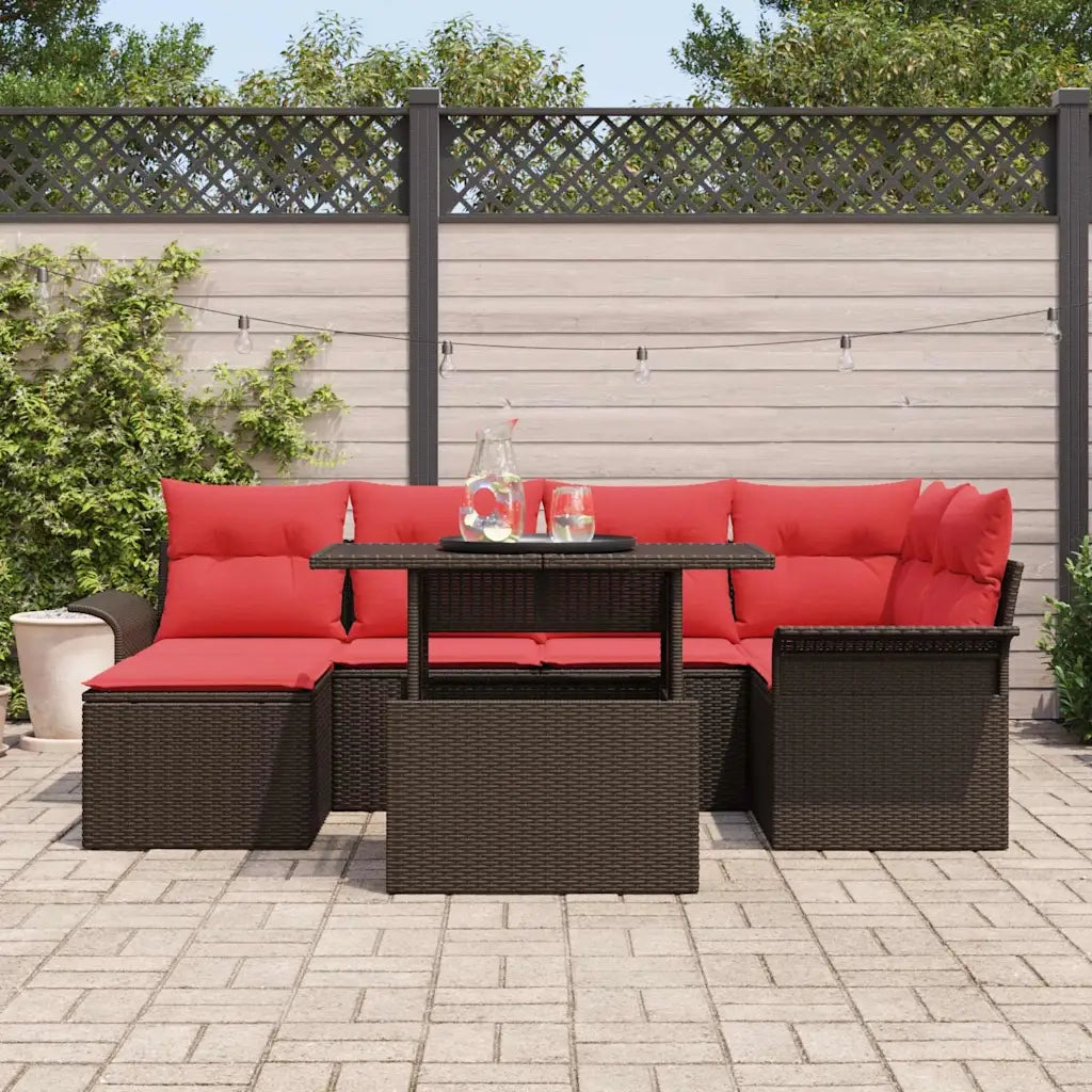Set Divano da Giardino con cuscino 7 pcs Marrone polyrattan 3348320