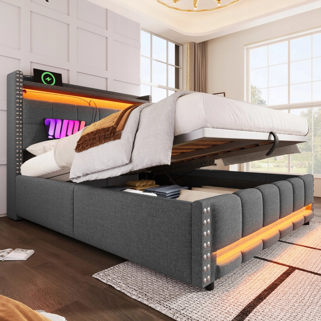Letto matrimoniale 160x200 - Xylo - LED, Grigio