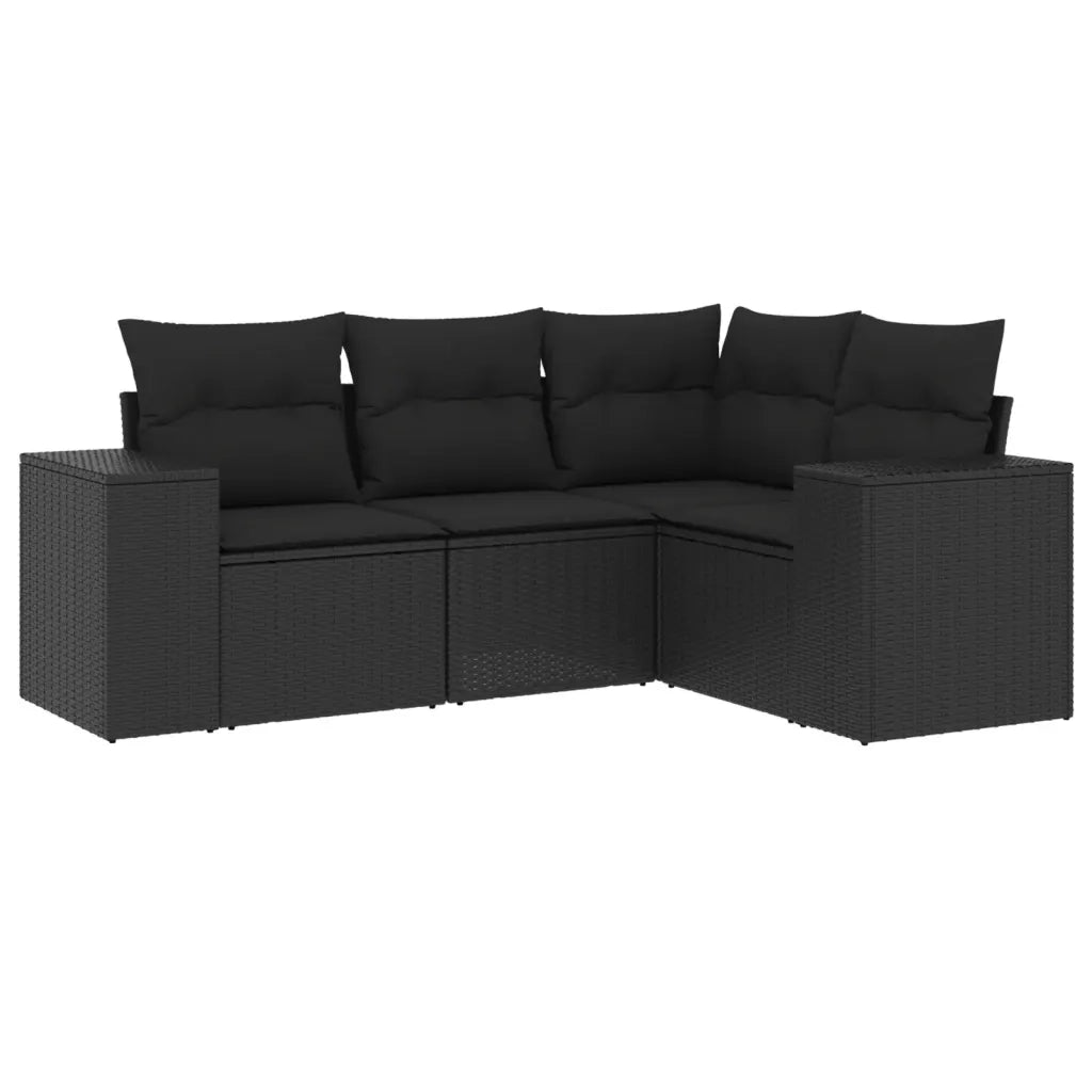 Set Divani da Giardino 4 pz con Cuscini Nero in Polyrattan 3222504