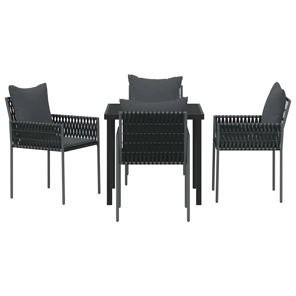 Set da Pranzo per Giardino 5 pcs Nero e Grigio Rattan in PE