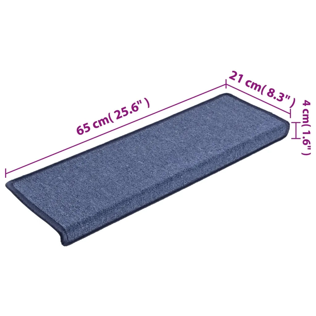 Tappetini per scale 15 pz 65x21x4 cm blu bordo rettangolare 134574