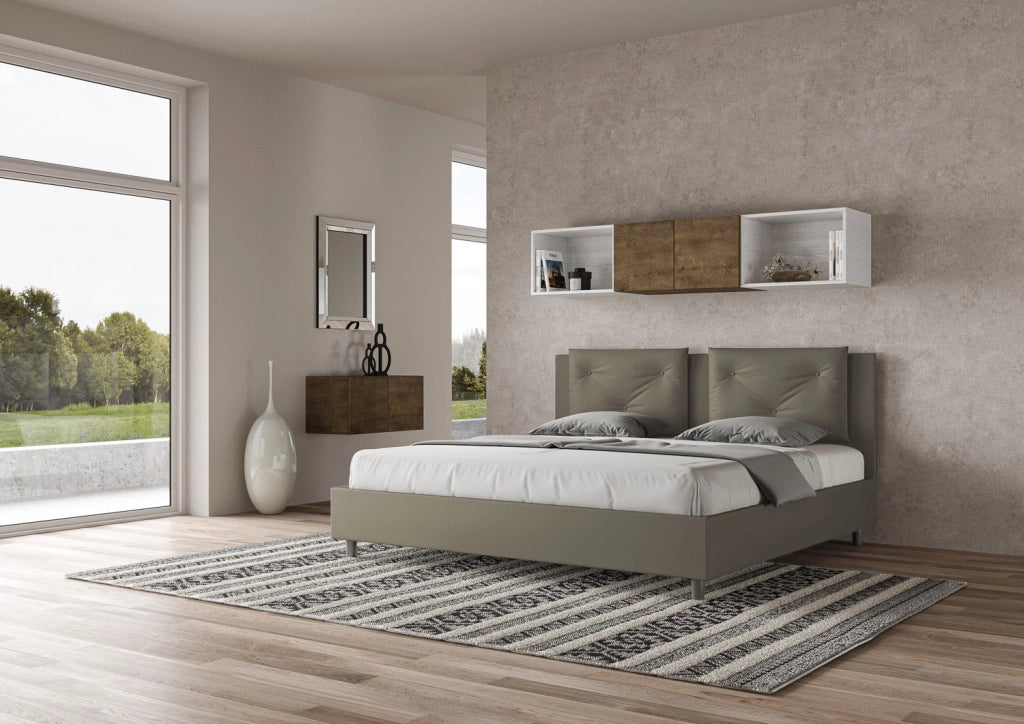 BS COM Letto con rete imbottito 180x210 similpelle cappuccino