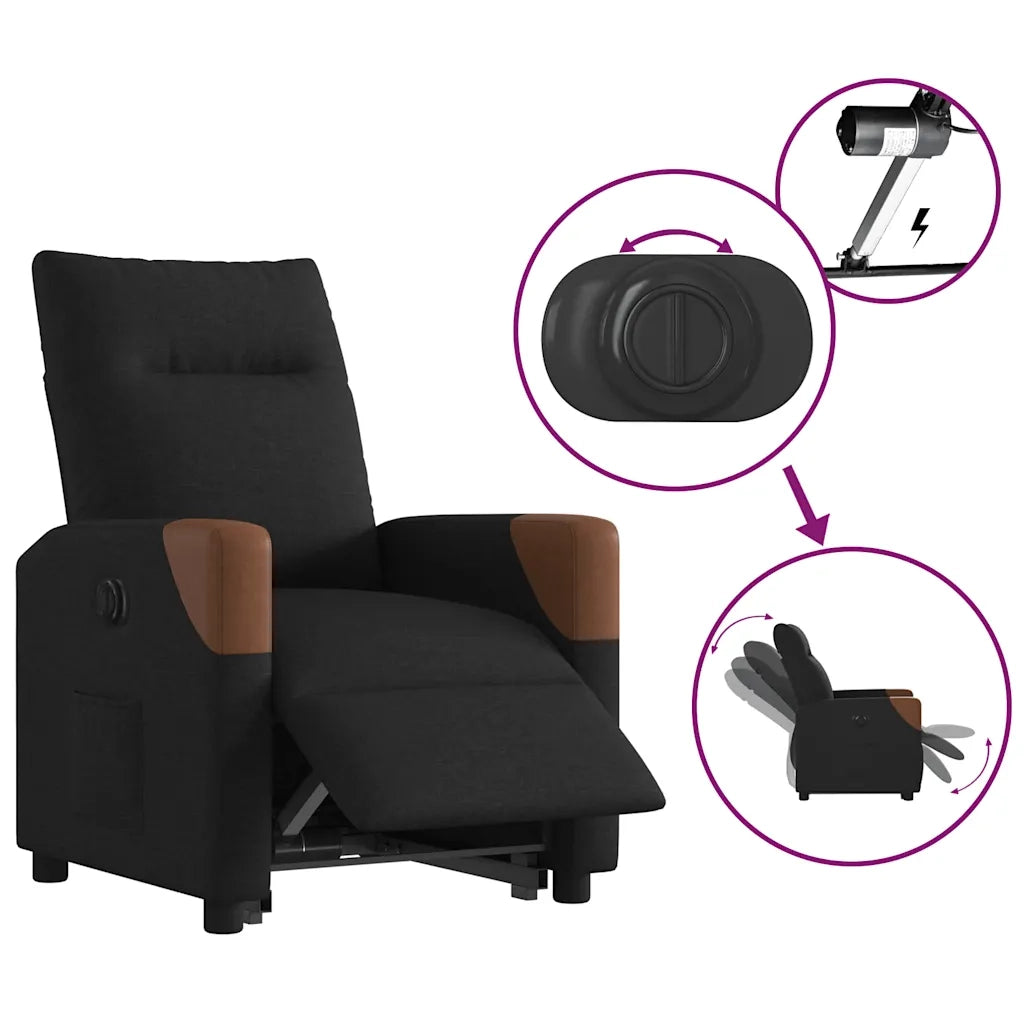 Poltrona Alzapersona Reclinabile Elettrica Nera in Tessuto 3324024