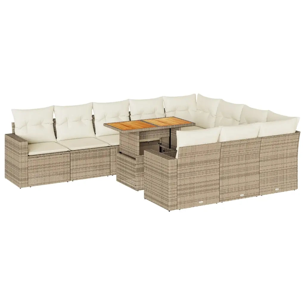 Set Divani da Giardino 11 pz con Cuscini Beige in Polyrattan 3327089