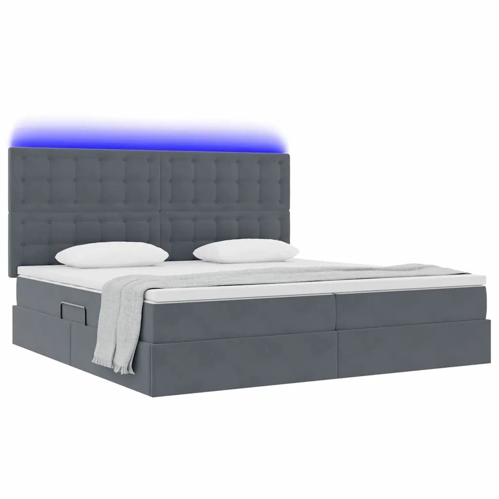 Letto con contenitore e LED Grigio scuro 200 x 200 cm Velluto