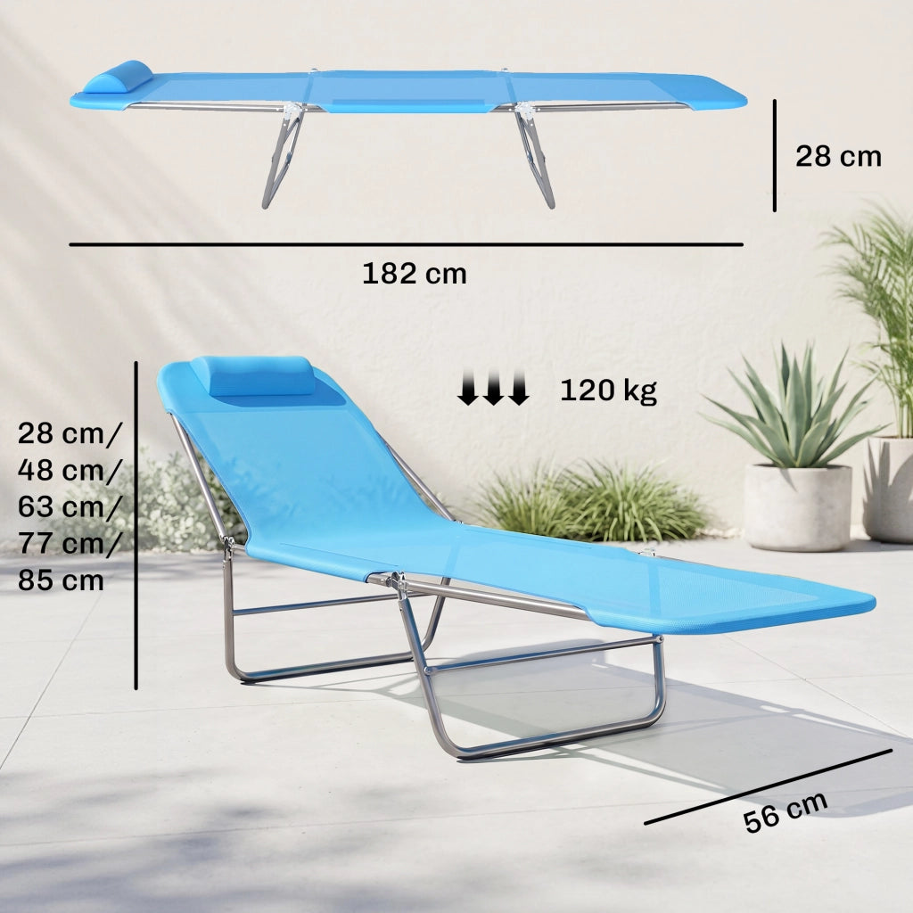 Lettino Prendisole Pieghevole con Schienale Reclinabile ¨C Xylo ¨C Cuscino, 182x56x24.5cm