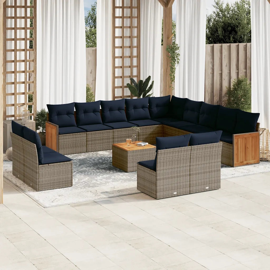 Set Divani da Giardino 14 pz con Cuscini Grigio in Polyrattan 3228175