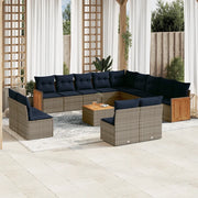 Set Divani da Giardino 14 pz con Cuscini Grigio in Polyrattan 3228175