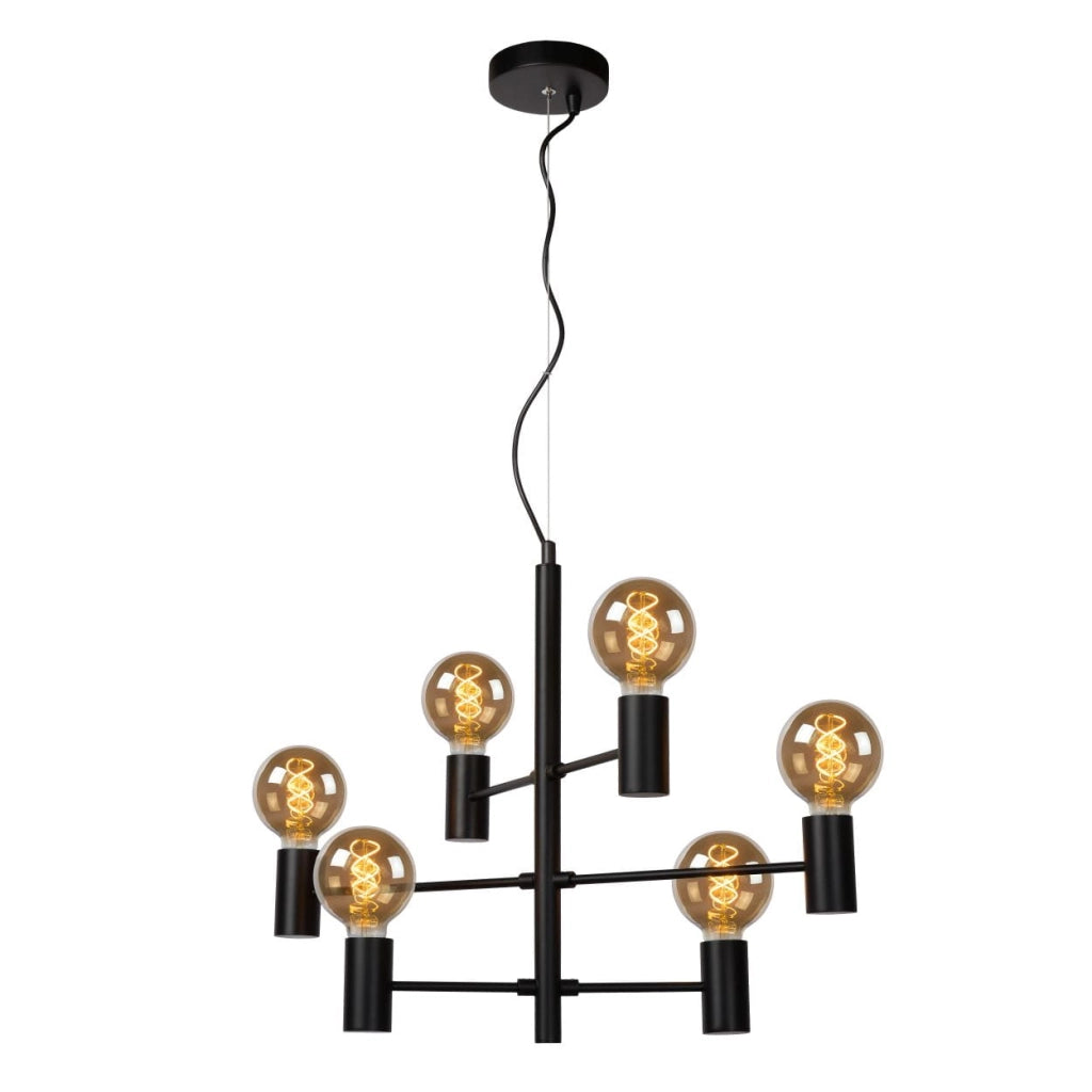 Lampadario Lucide Leanne 6 luci E27 nero industriale