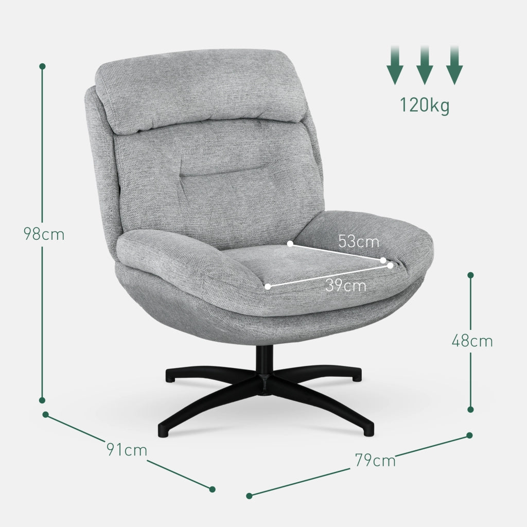 Poltrona girevole 360¡ã ¨C Xylo ¨C tessuto chenille grigio e nero con braccioli integrati