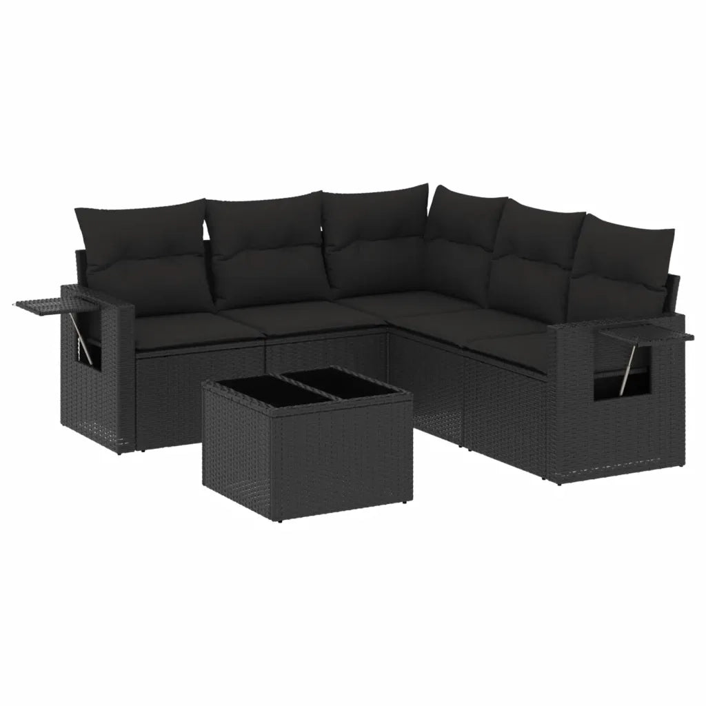 Set Divano da Giardino 6 pz con Cuscini Nero in Polyrattan 3252492