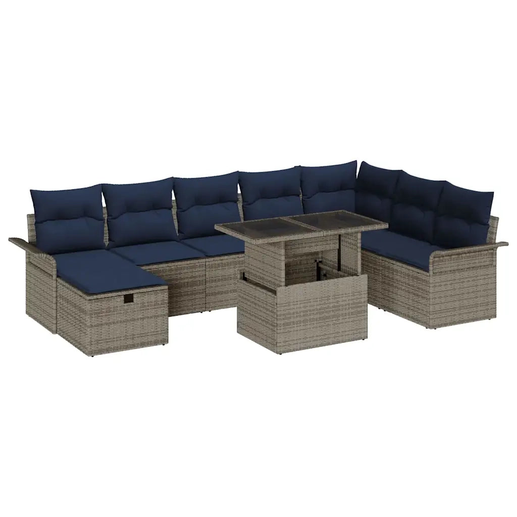 Set Divano da Giardino con cuscino 9 pcs Grigio Poly Rattan 3361034