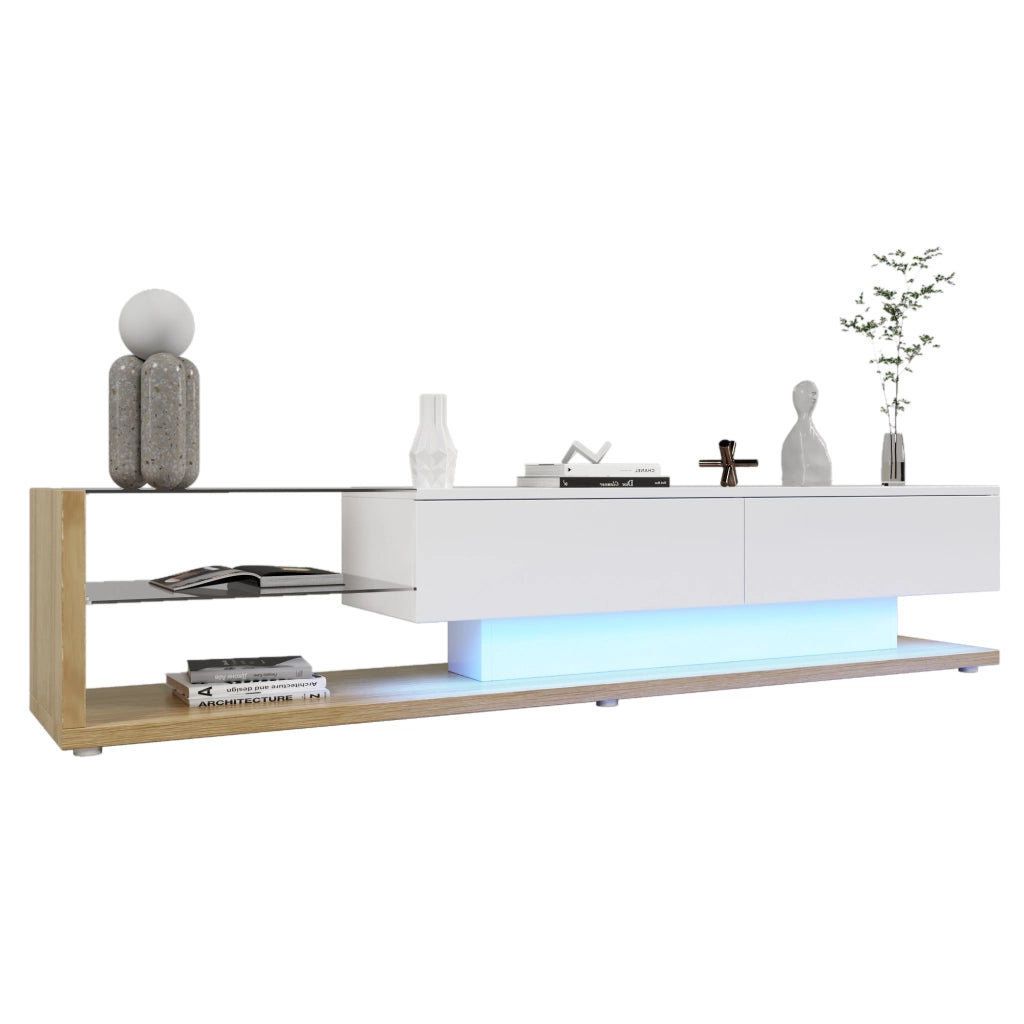 Mobile TV combinato - Zephmum - Bianco lucido e legno, LED regolabili