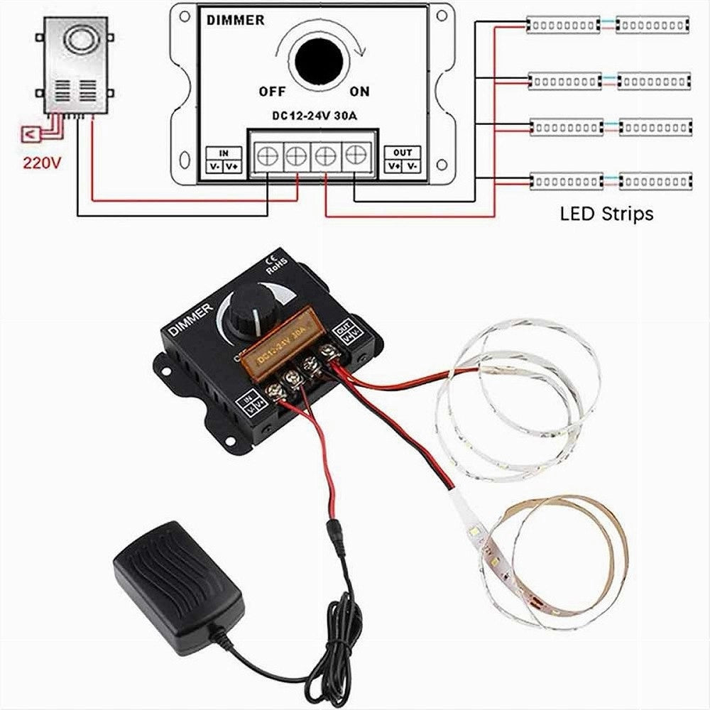 Trade Shop - Dimmer Per Luci Led Monocolore Interruttore Controller Manopola 12-24v Dm-12-24v -