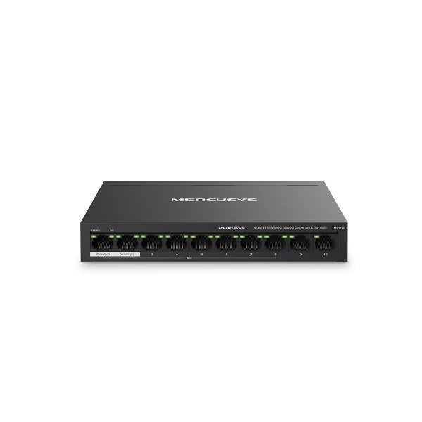 Switch mercusys ms110p 10p 10/100 lan con 8p poe+ compatibile con 802.3af/at pds, 65 w poe power
