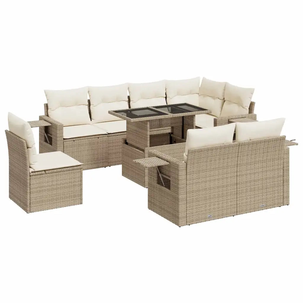 Set Divano da Giardino 9 pz con Cuscini Beige in Polyrattan 3326499