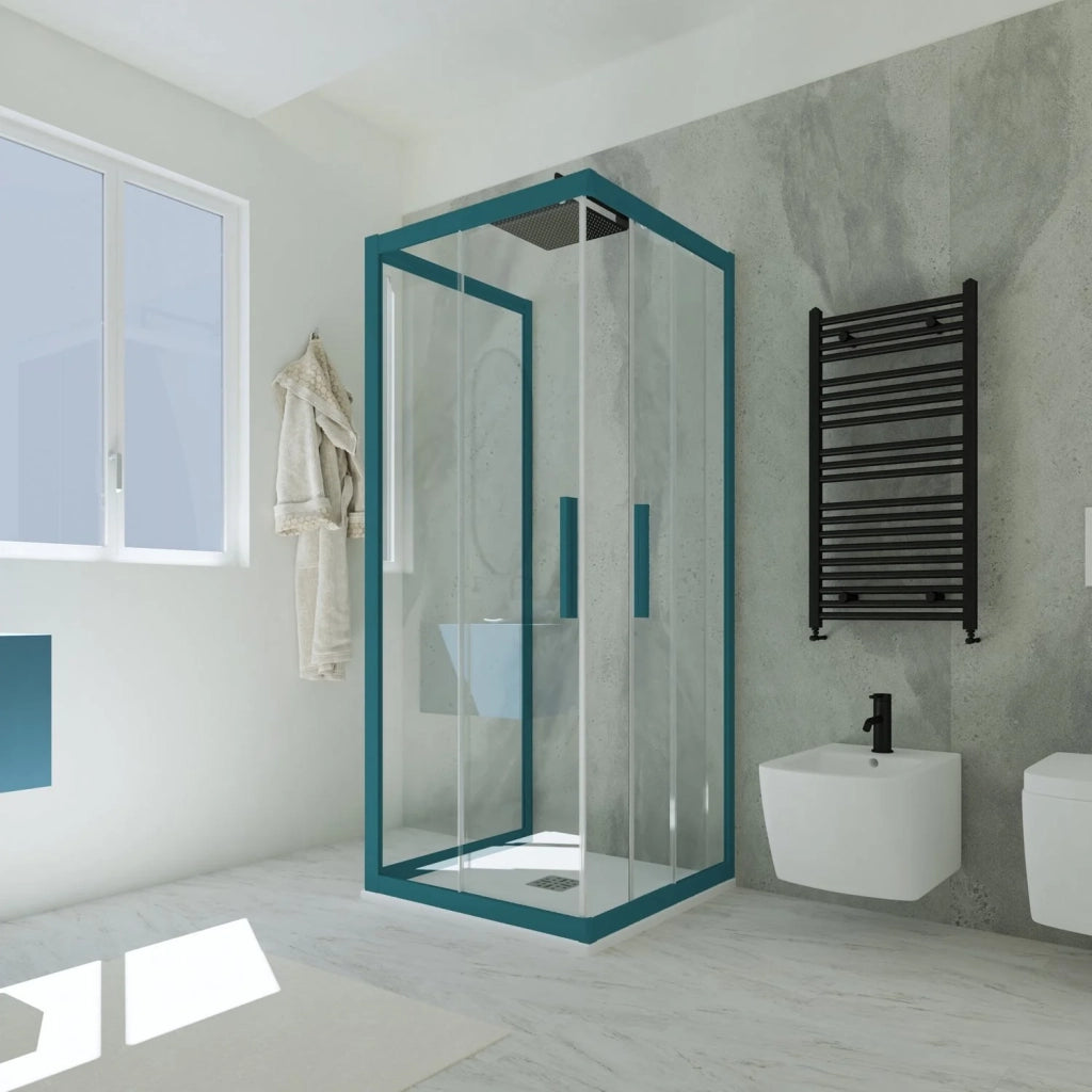 Box doccia 3 lati scorrevole 80x120x80 CM H 200 Vetro Trasparente Profilo Verde Night Watch mod. Kolors Trio