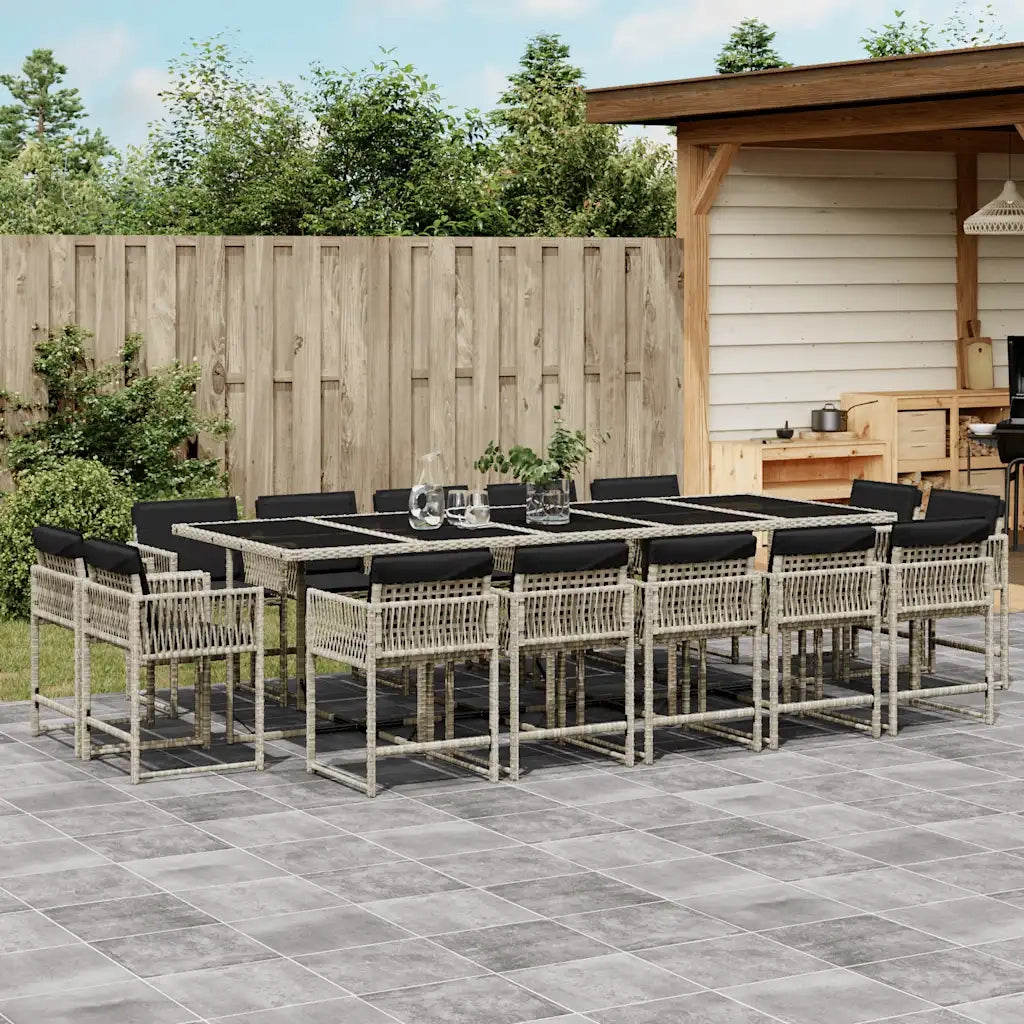 Set da Pranzo da Giardino 15 pz con Cuscini Grigio Polyrattan 3211595