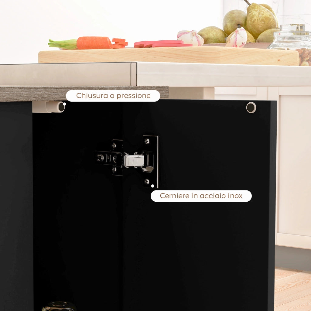 Carrello da Cucina con 2 Ripiani e 2 Ante ¨C Xylo ¨C Rovere e Nero, 105x60x82 cm