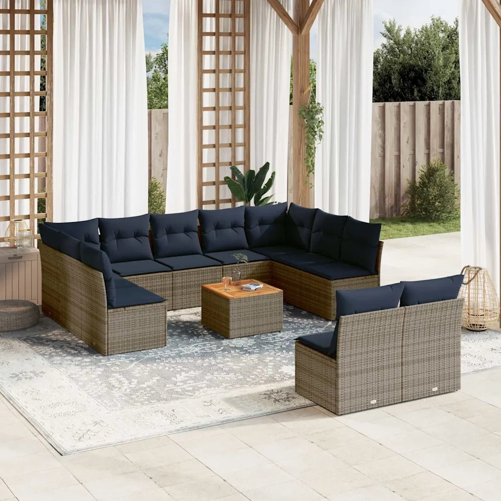 Set Divani da Giardino 12 pz con Cuscini Grigio in Polyrattan 3256222