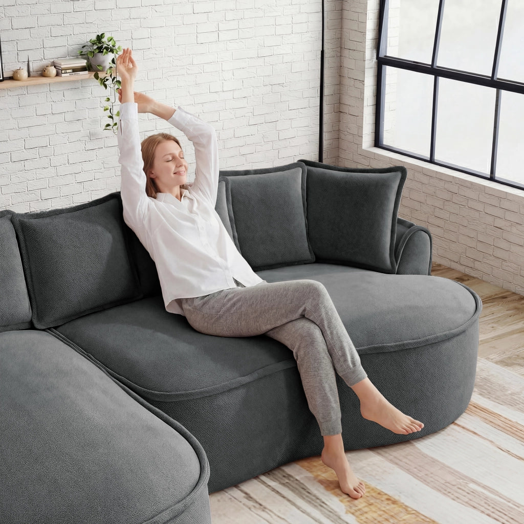 Divano Chaise Longue Doppio in Chenille con Cuscini ¨C MINIMAL ¨C Grigio
