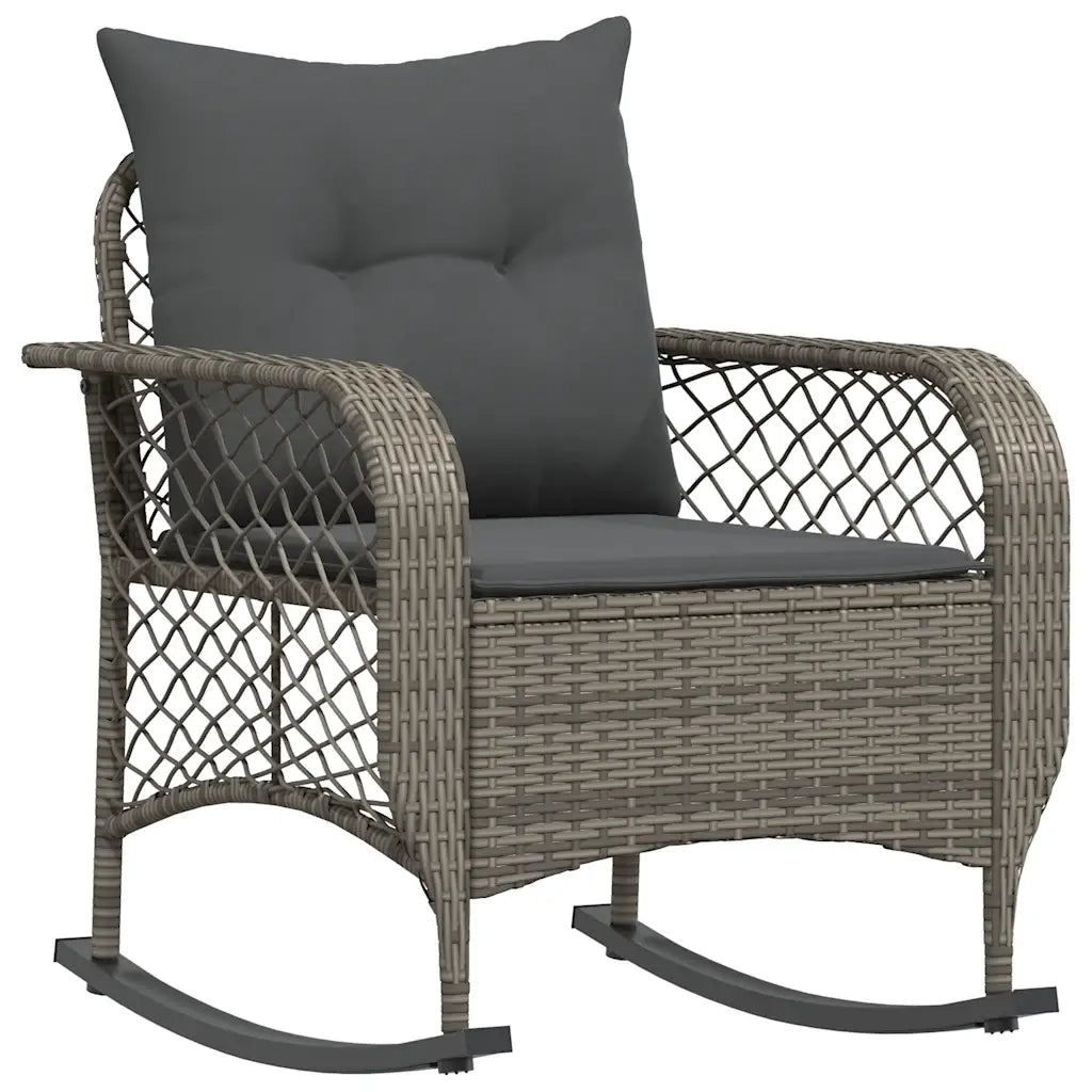 Sedia a Dondolo da Giardino | Sedie da Esterno con Cuscini in Polyrattan Grigio