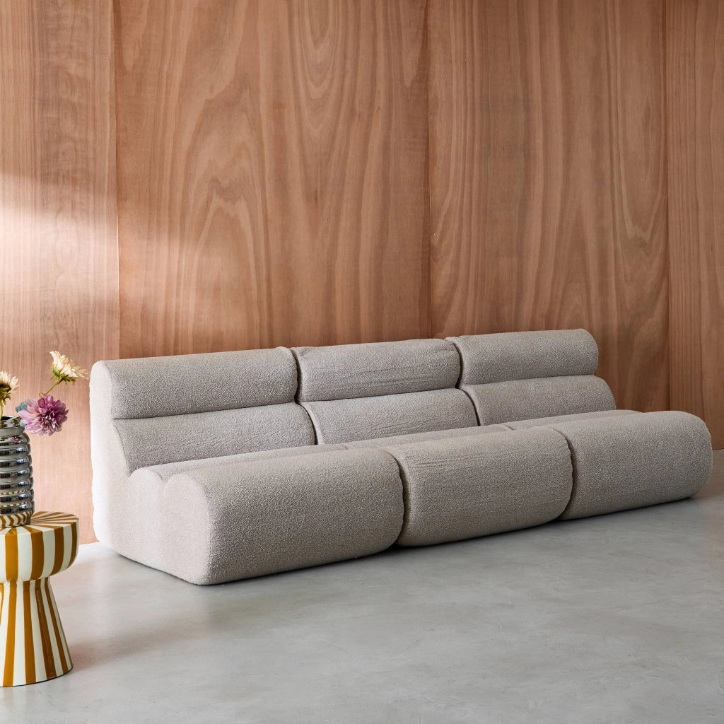 Divano modulare in tessuto bouclé, 3 posti, beige