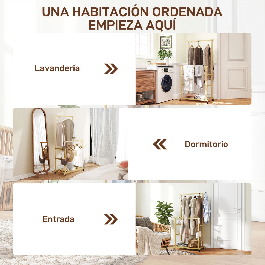 Appendiabiti con ruote e scarpiera in bamb¨´ ¨C zephmum ¨C 80x40x160 cm