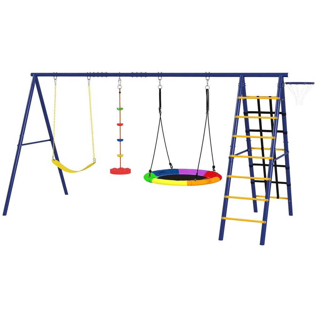 Set Gioco Giardino 6 in 1 con Altalene, Canestro e Reticolato ¨C Minimal ¨C Multicolore