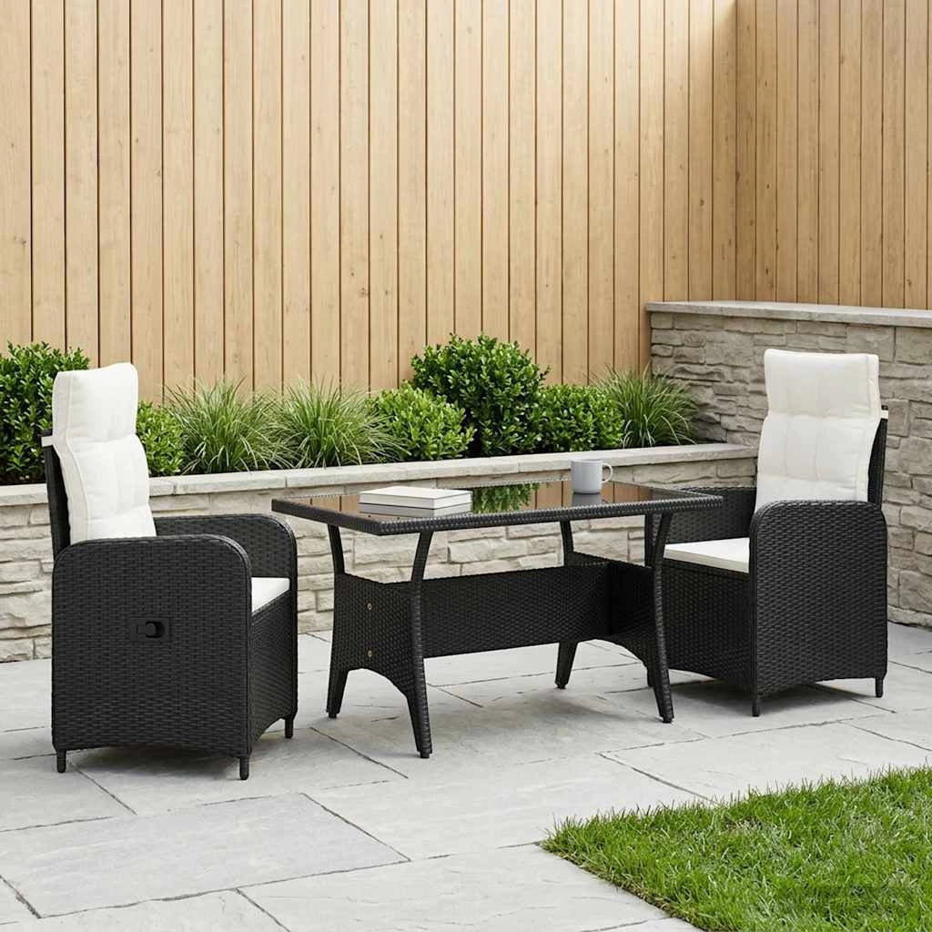 Set da pranzo per esterni 3 pz Nero e Bianco Crema polyrattan 3422258