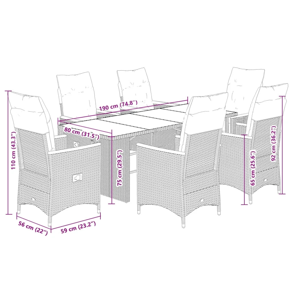 Set da Bistrò da Giardino 7 pz con Cuscini Nero in Polyrattan 3276965