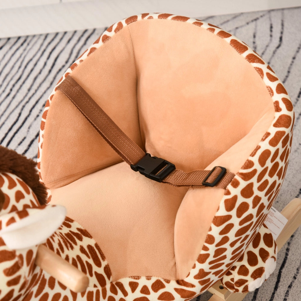 Dondolo per Bambini in Legno Giraffa in Peluche con Suoni