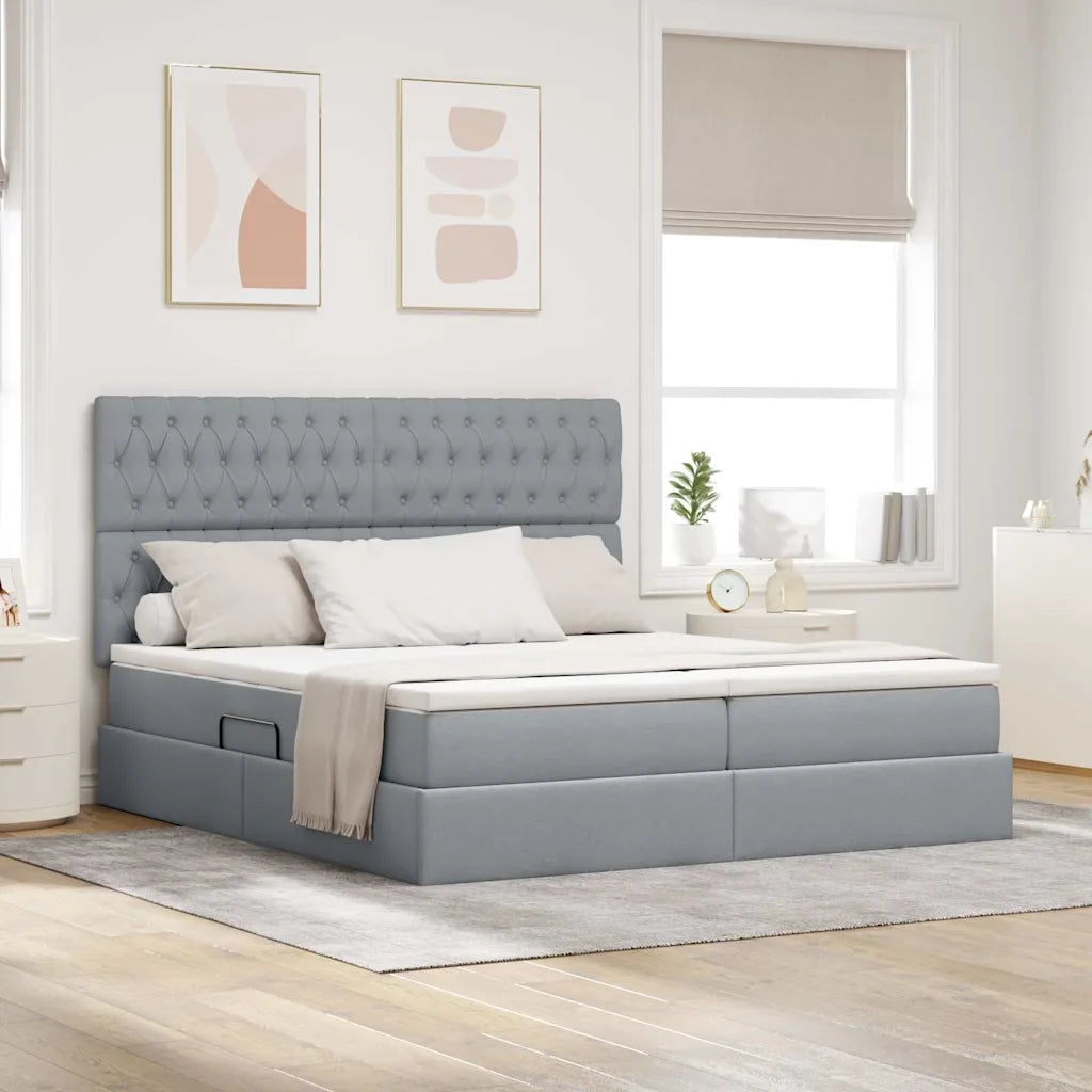 Letto con testiera Grigio chiaro 200 x 200 cm Tessuto