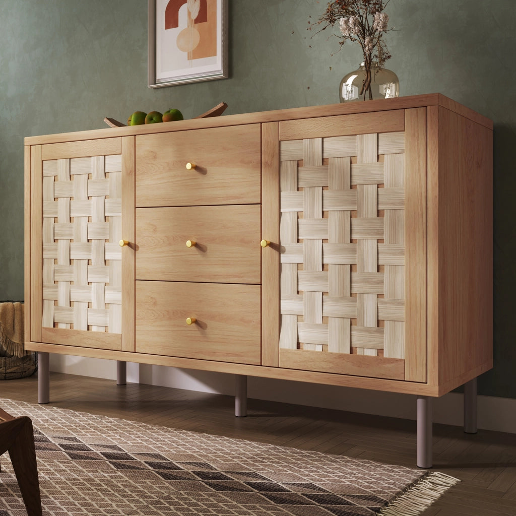 COMODA 120x40x75 cm Eiche con 2 ante e 3 cassetti, piedi in metallo