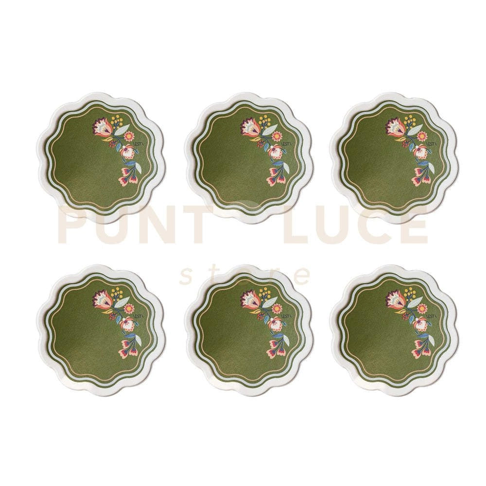 SET 6 SOTTOBICCHIERI ARMONIA IN CRISTALLO ACRILICO E ECOPELLE COLORE VERDE