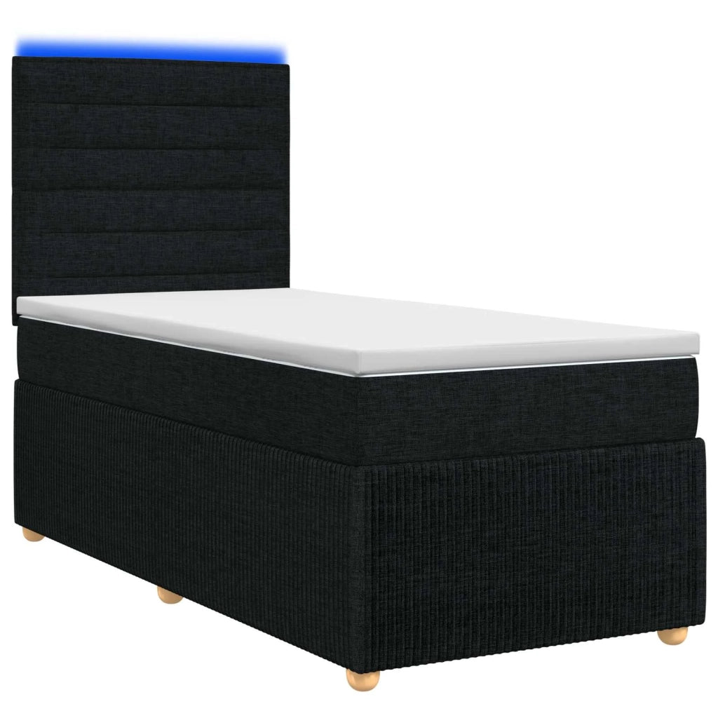 Letto Box Spring LED con Materasso Nero 80 x 200 cm Tessuto 3455722