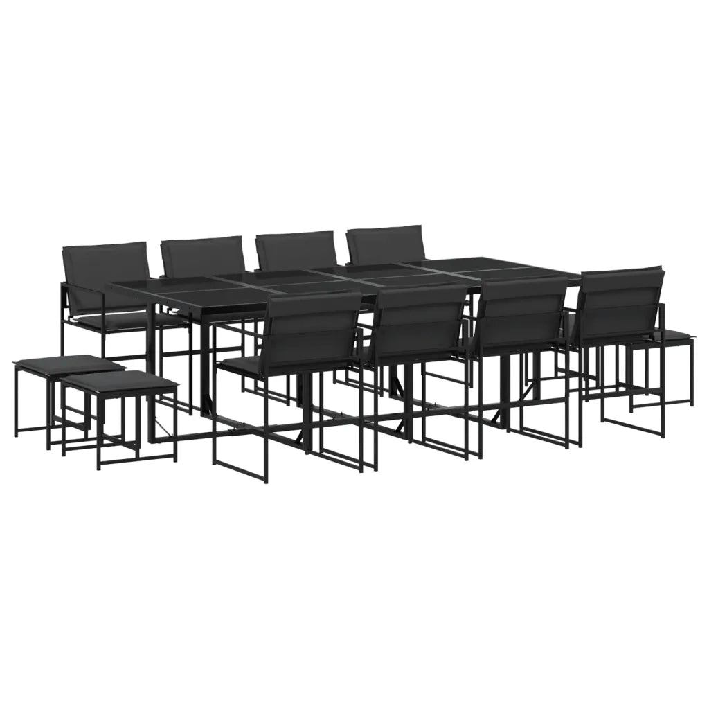 Set da Pranzo da Giardino 13 pz con Cuscini Nero in Textilene
