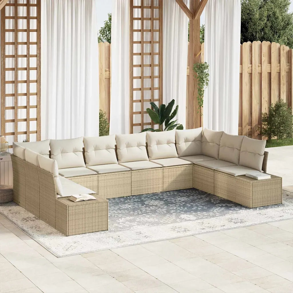 Set Divano da Giardino 10 pcs Beige e Crema Polyrattan 3355910