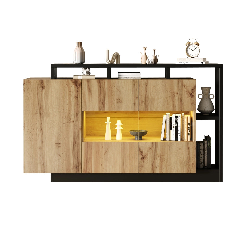 Credenza LED moderna - Zephmum - MDF legno naturale, controllo Bluetooth