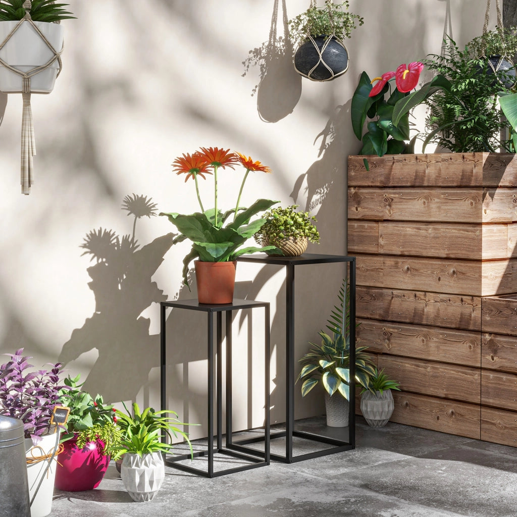 Supporto per vasi da giardino ¨C Minimal ¨C 2 pezzi, 58.5 e 65 cm, nero, acciaio