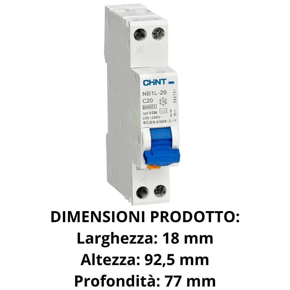 Interruttore magnetotermico differenziale 1p+n 30ma tipo a 6ka chint nb1l-20 slim *** ampere 16 ampere, confezione 1