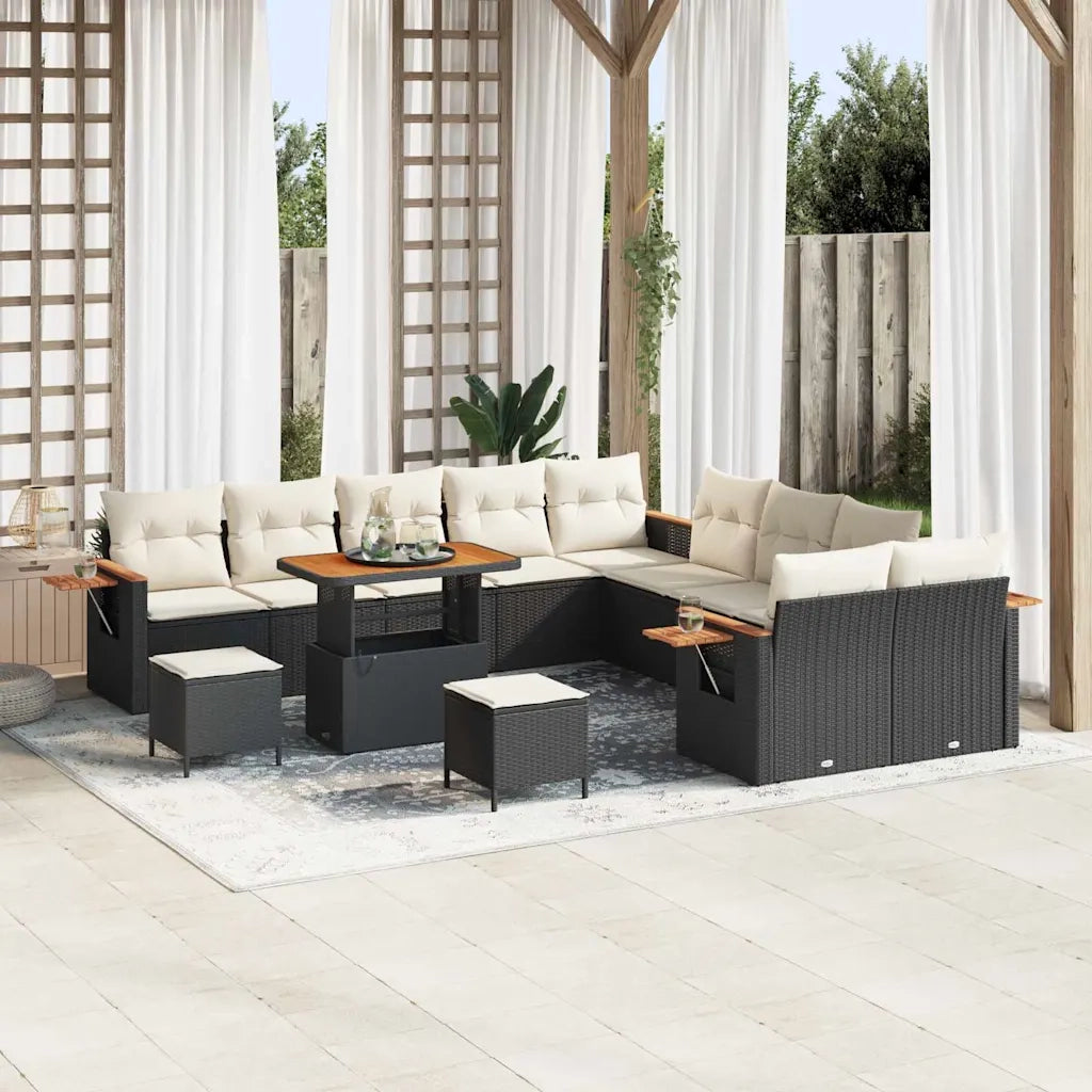 Set Divano da Giardino con cuscino 13 pcs Nero e Crema