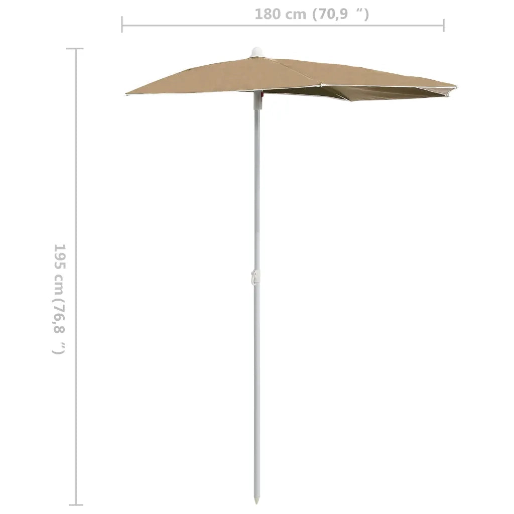 Ombrellone Semicircolare da Giardino con Palo 180x90 cm Tortora 315562