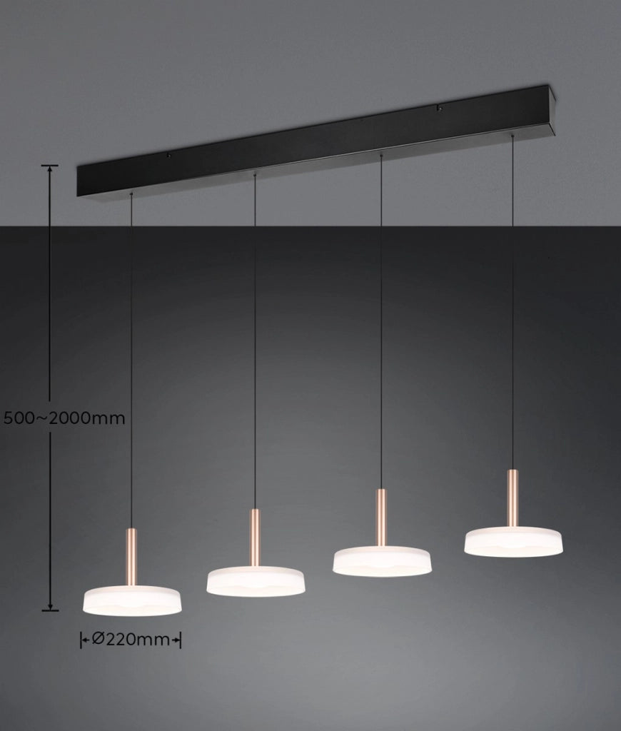 Lampada sospesa moderna bronzo 4 vetro LED 3000K Celeste