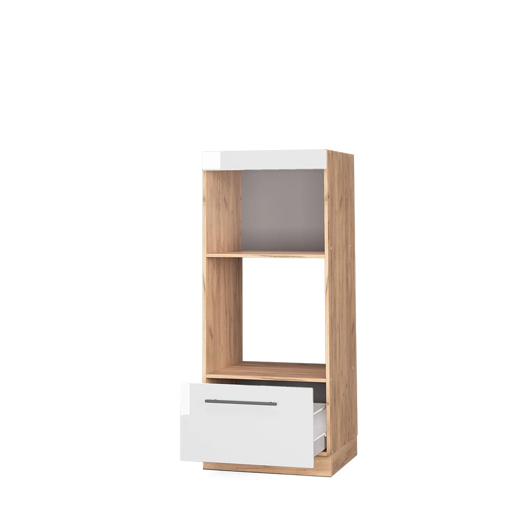 Mobile cucina microonde Fame-Line Bianco lucido/Rovere dorato 60 cm aperto Vicco