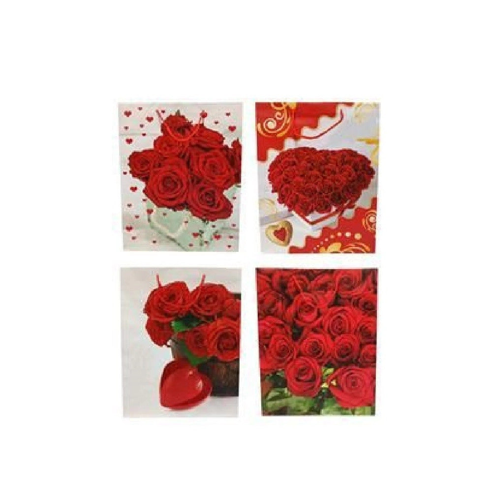 Trade Shop - Set 6 Pezzi Buste Da Regalo Con Rose 42x33x12cm Borsa San Valentino Vari Modelli -