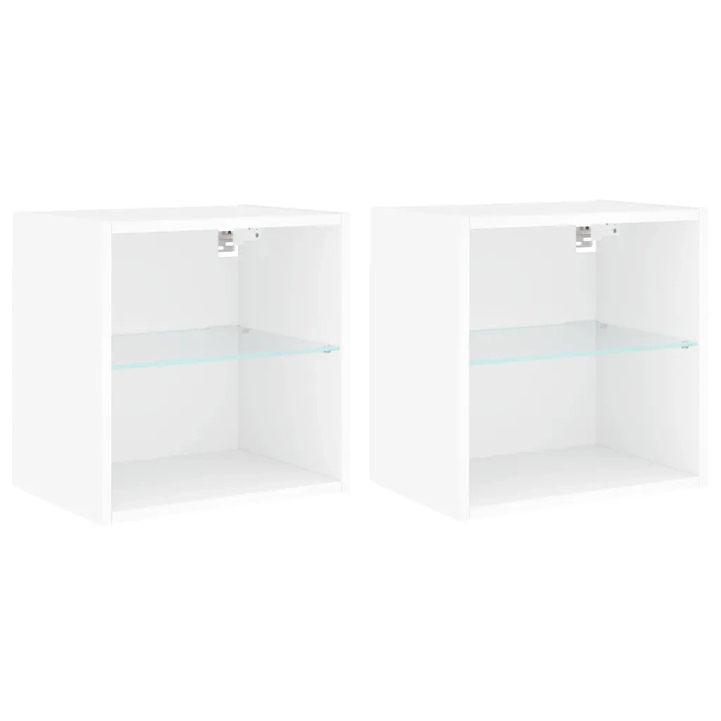 Comodini con Luci LED a Parete 2pz-Set di 2 Tavolino da notte Bianchi 384985