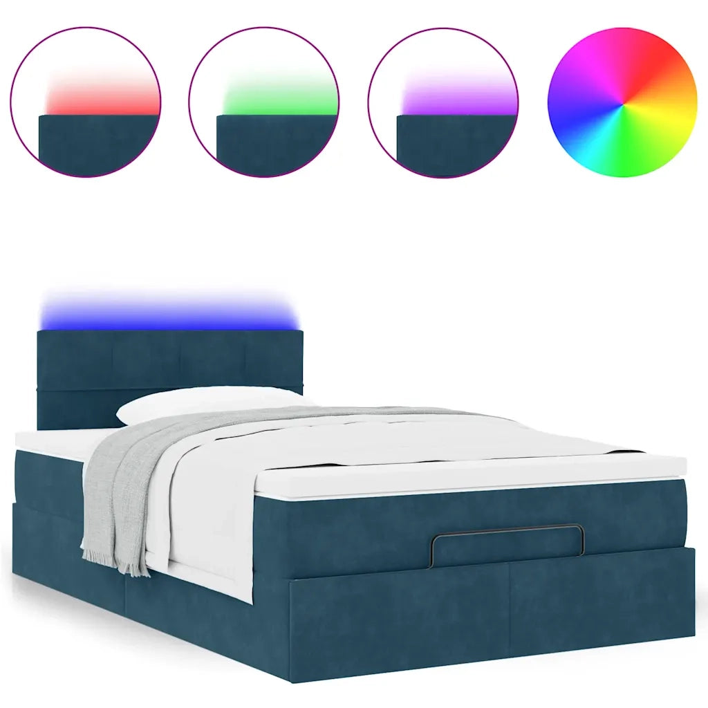 Pouf Letto con Materasso e LED Blu Scuro 120x190cm in Velluto
