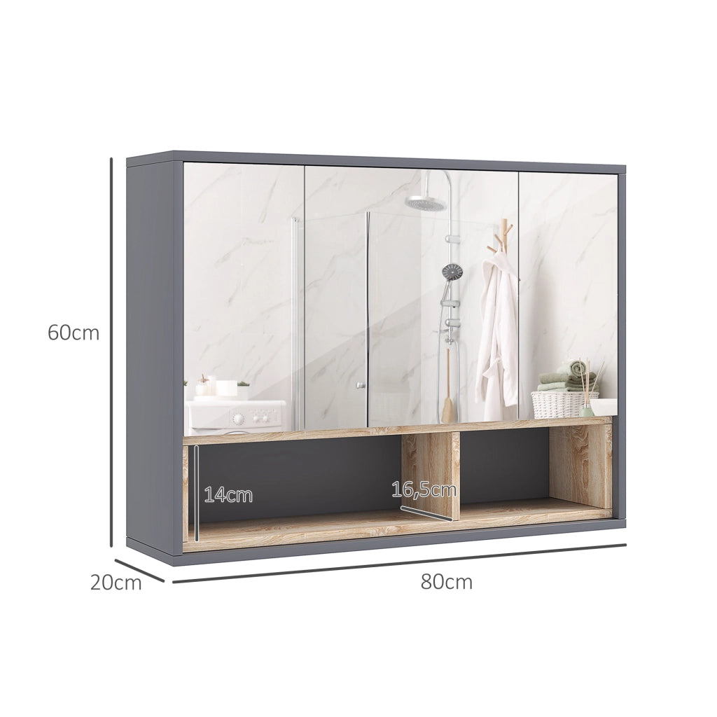 Armadio bagno con specchio e ante ¨C Minimal ¨C grigio 80x30x180 cm